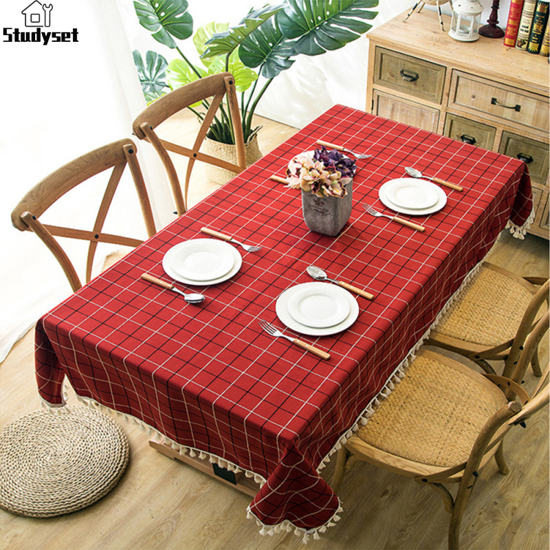 Studyset Fast Delivery Large Red Plaid Printing with Tassel Lace Rectangle Table Cover Restaurant Home Decor ราคา 321 บาท*ส่งฟรี