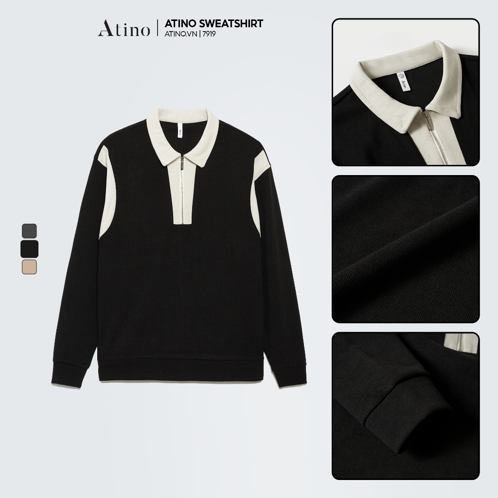 Áo Nỉ Thun Dài Tay Nam Trơn ATINO Chất Thun Nỉ Ấm Áp Trẻ Trung Form Fitted AN3.7919