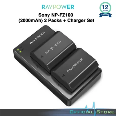 RAVPower Replacement Camera Battery Kit, 2-Pack Sony NP-FZ100(2000mAh) with Duo Slot Battery Charger (RP-BC018)