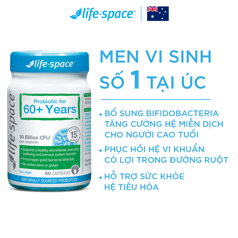Men vi sinh Úc cho người lớn Life Space 60+ Probiotic - LSP030