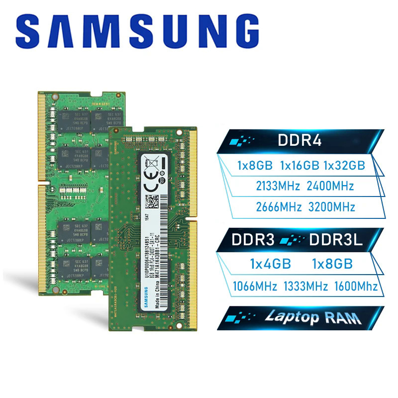 Samsung máy tính xách tay RAM máy tính xách tay Bộ nhớ 16GB 8GB 4GB DDR4 DDR3 DDR3L PC4 PC3 2133P 2400t 2666V 3200A 1333 1600 10600S 12800S SODIMM