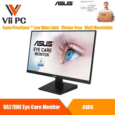 ASUS VA27EHE Eye Care Monitor – 27 inch, Full HD, IPS, Frameless, 75Hz, Adaptive-Sync, Low Blue Light, Flicker Free, Wall Mountable