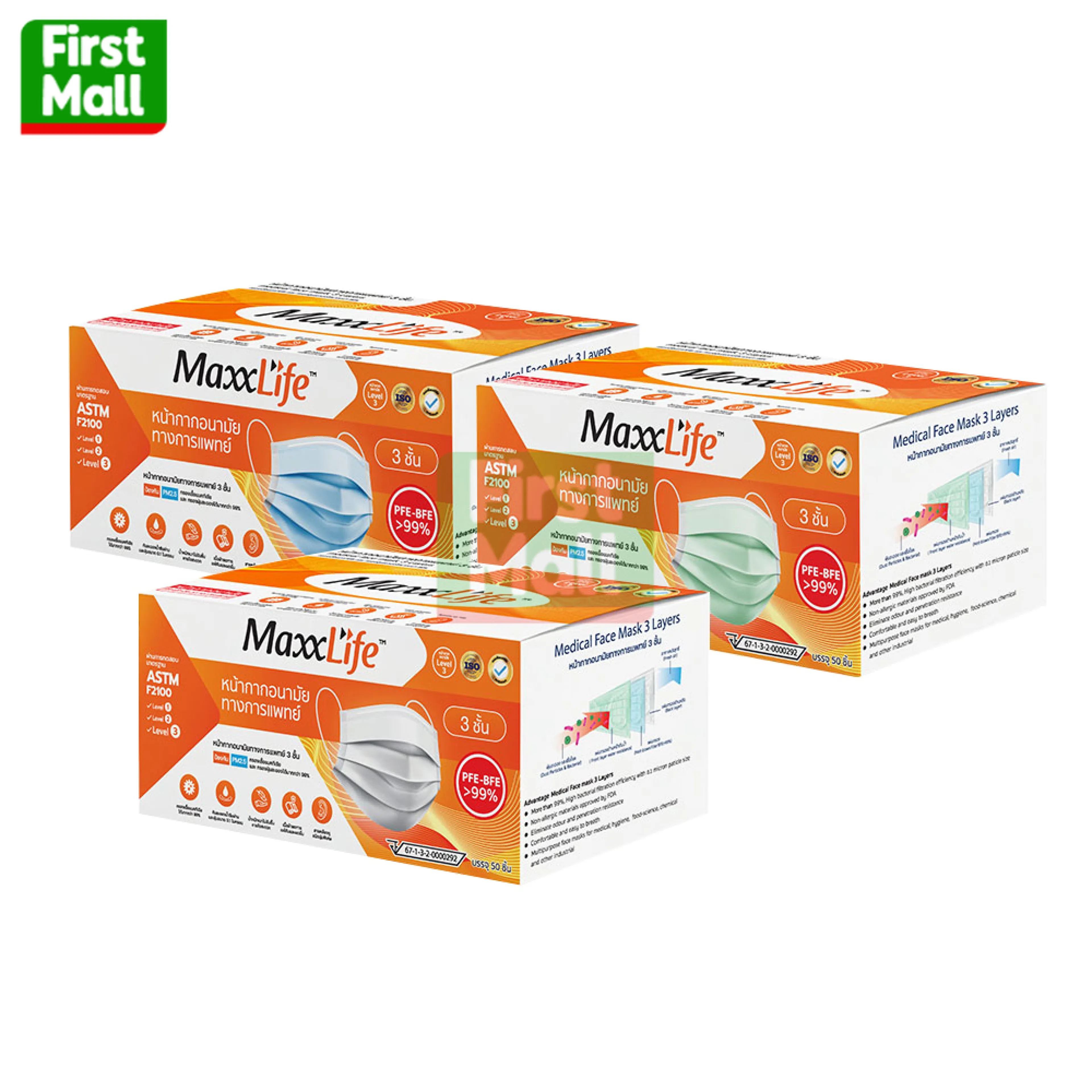 Maxxlife Mask, 3-Layer Medical Face Mask (1 Box, 50 Pieces)