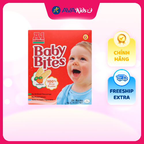 Bánh gạo ăn dặm A1 Baby Bites vị cà rốt hộp 50g (từ 6 tháng)