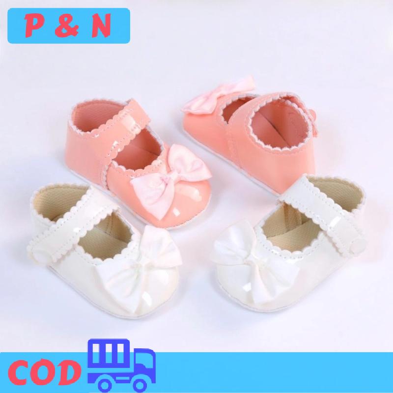 P&N 1 cặp Bowknot công chúa phẳng chống trượt bông dưới đi bộ sơ sinh cũi ăn mặc Giày 0-18 tháng cổ điển PU da cô gái bé Giày