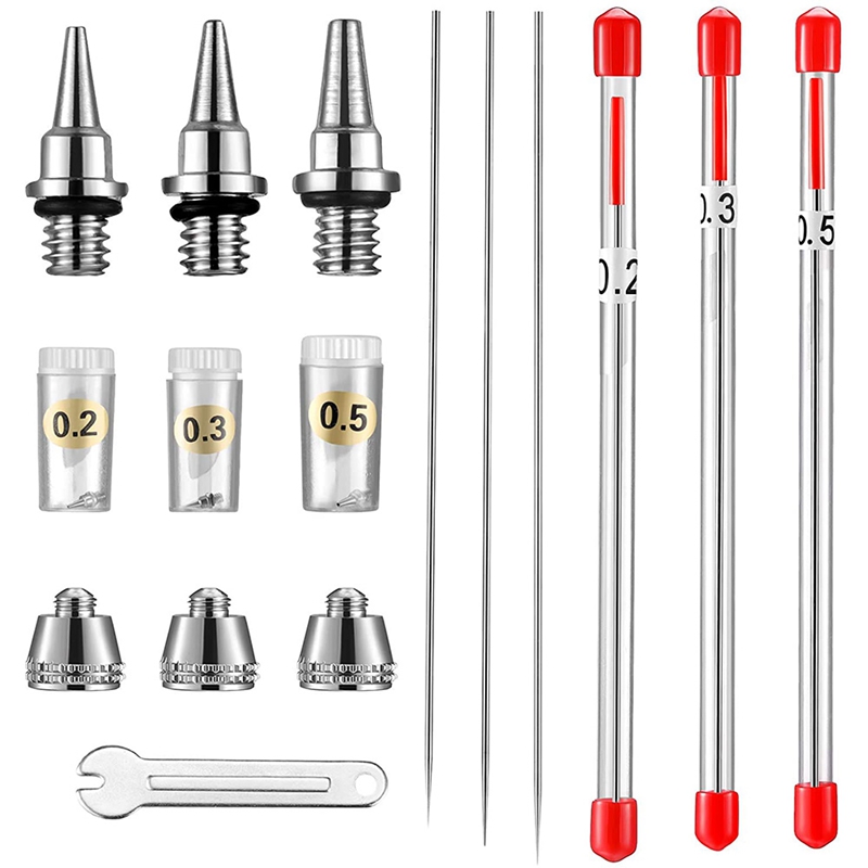 (ZYMB) 10 Pieces Airbrush Nozzle Needle Nozzle Cap Kit with Wrench Airbrush Replacement Parts for Airbrush Sprayer Accessories