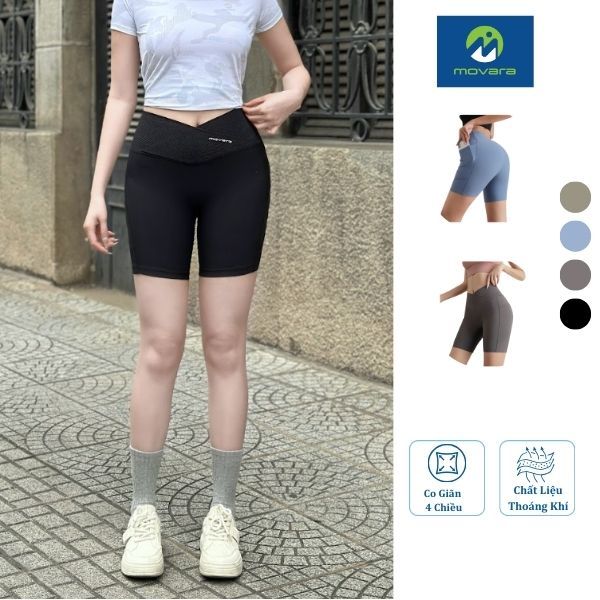 Quần Đùi Tập Yoga Thể Thao Nữ Legging Cạp Cao Vạt Chéo Chất Vải Thun Gân Co Giãn Cao Cấp QC16