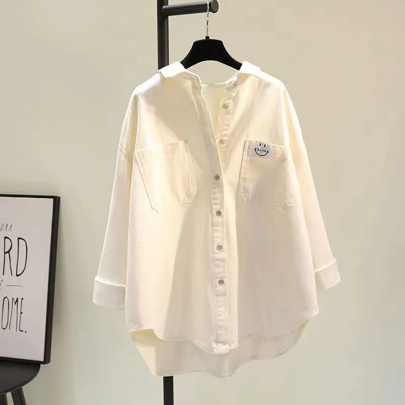 Áo Sơ Mi Cho Phụ Nữ Dài Tay Áo Đơn Giản Áo màu trơn phong cách Hàn Quốc áo rộng Thời Trang hai túi C