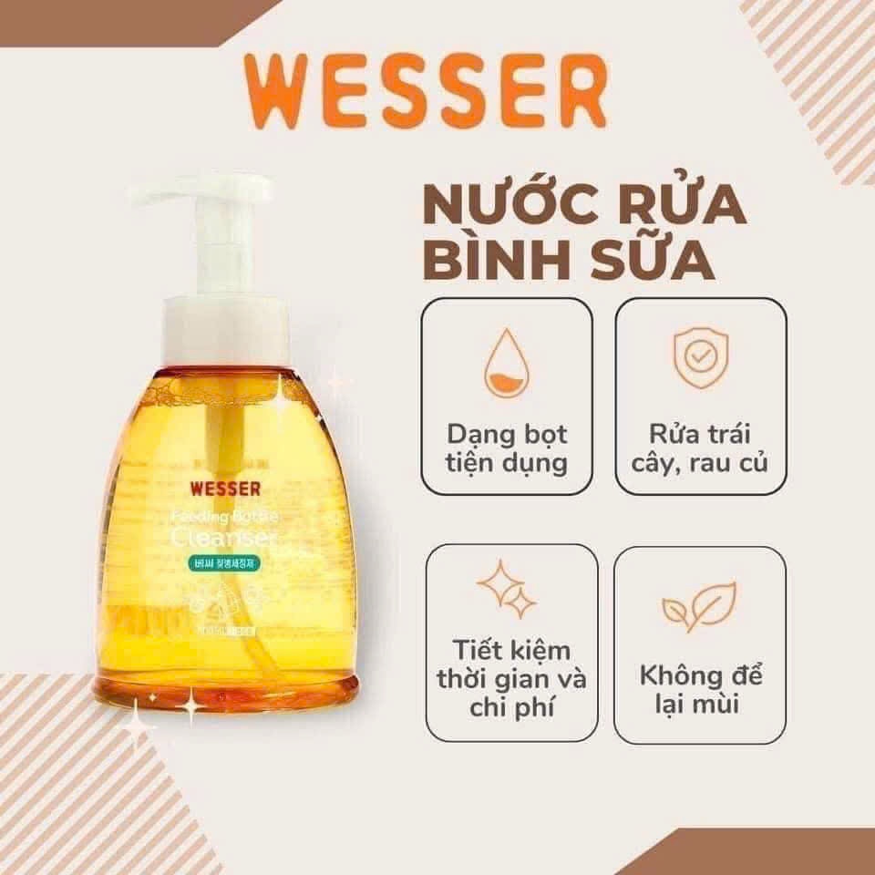 Nước rửa bình sữa/ cọ rửa bình Wesser chai/túi 500ML