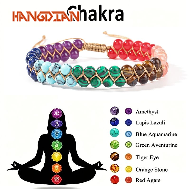 HANGDIAN Seven Chakra Crystal Bracelet Handwoven Bohemian Style Yoga Energy Balance Healing Ornament ราคา 60 บาท*ส่งฟรี