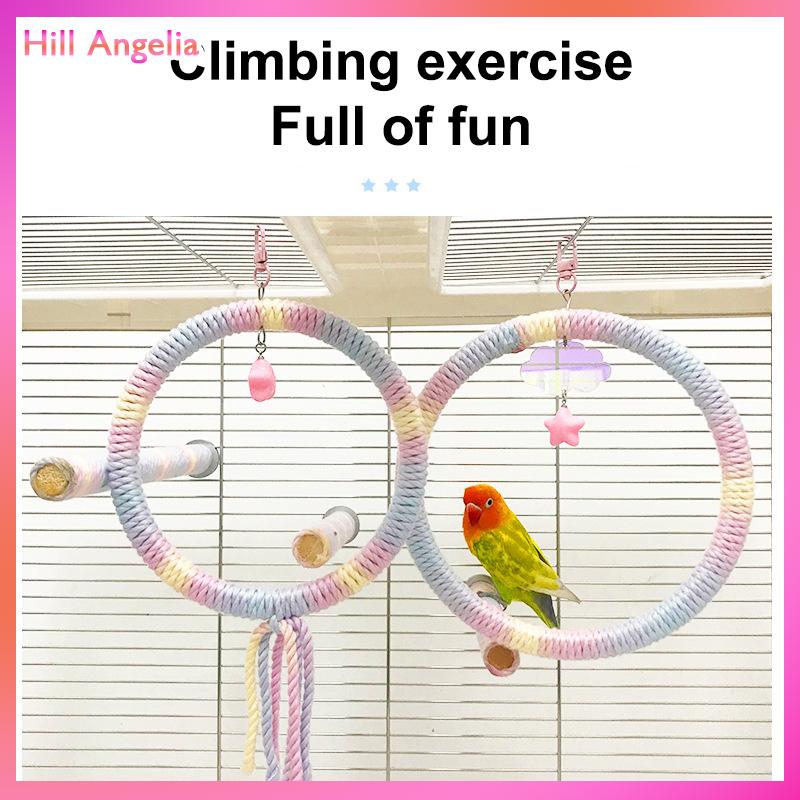 [Hill Angelia] Màu bông vẹt cực linh hoạt treo Clip Swing đầy màu sắc cá rô xoay thoải mái chim bông Dây đu vật nuôi cung cấp