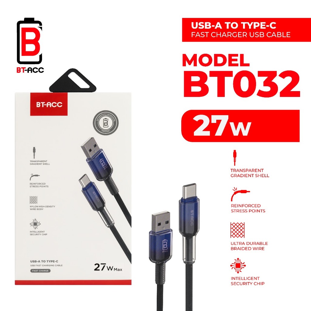 BT-ACC Kabel Data 27W USB-A to Type-C Kabel For Samsung Vivo Xiaomi Oppo Realme Fast Charging - BT032 Harga 58,000 rupiah*Gratis Ongkir