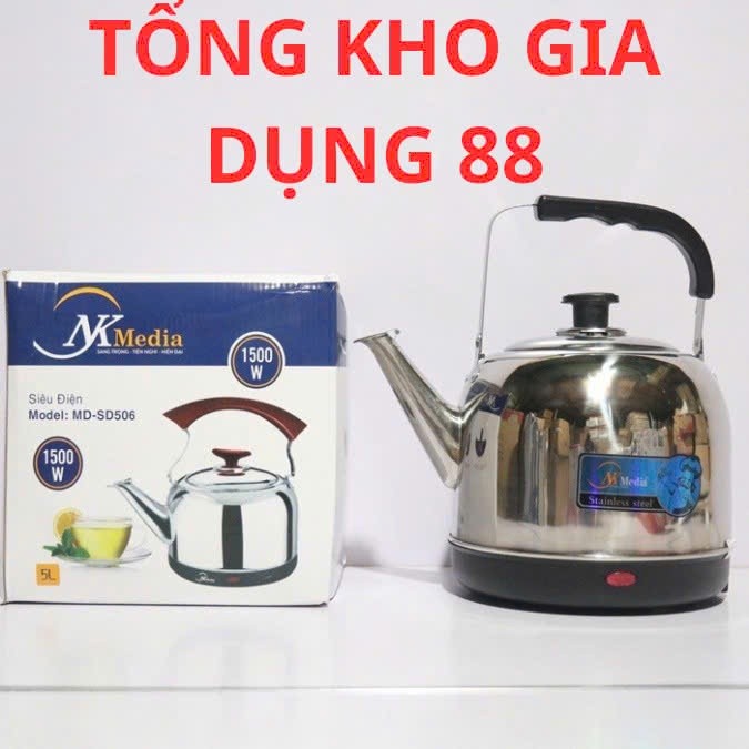 Ấm siêu tốc NK Media 5 lít Inox chuẩn cao cấp , Ấm siêu tốc NK Media tự động ngắt điện Khi Sôi ( BH 12 Tháng )