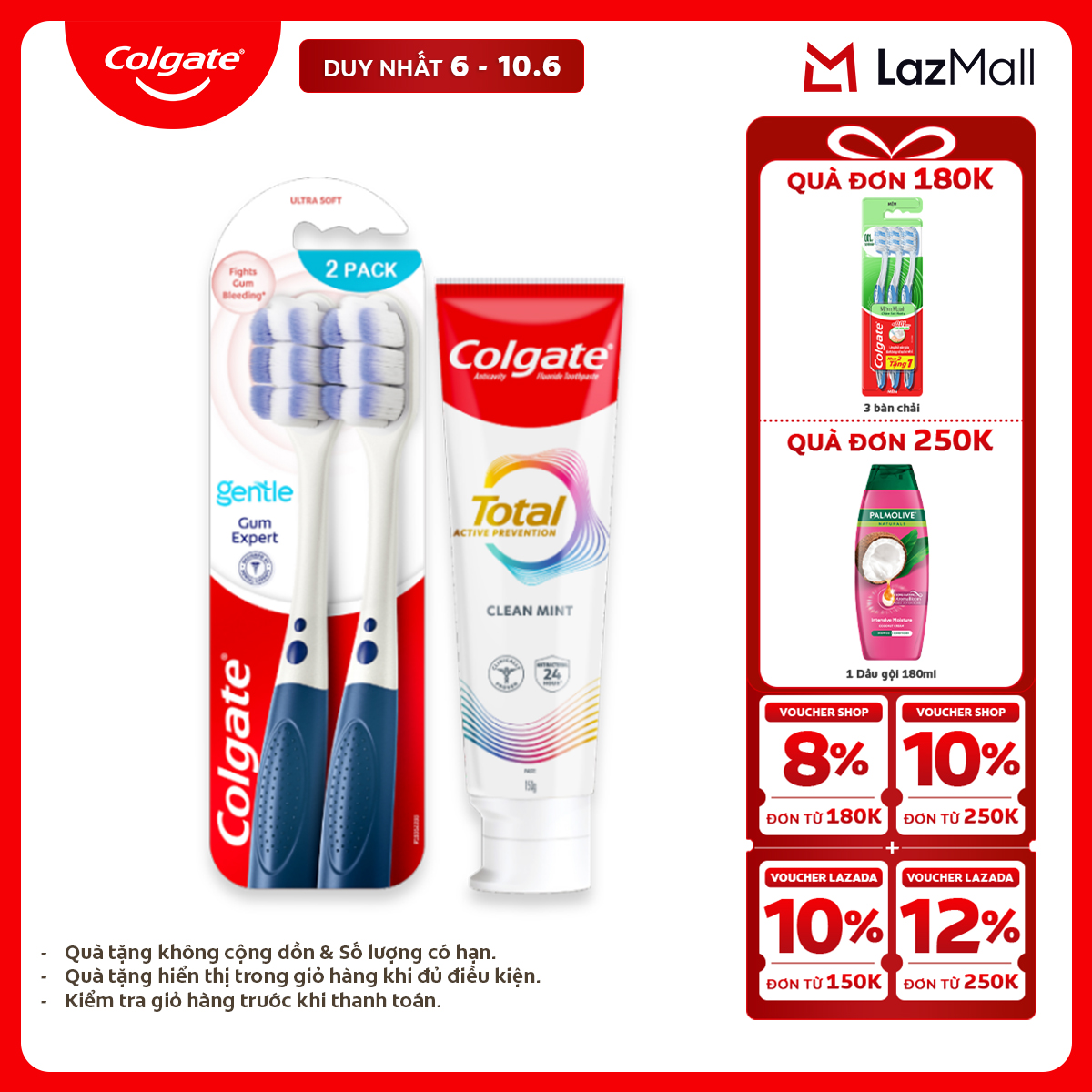 [Chỉ 6-10.6_X2 Voucher giảm 22%] Bộ sản phẩm Colgate Total chăm sóc răng miệng toàn diện (Kem đánh răng  Bàn chải)