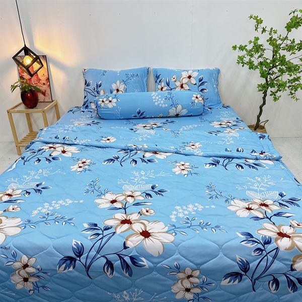 Bộ ga gối thun lạnh mẫu Hoa 5 cánh CMHP đủ kích cỡ may theo yêu cầu - ga gối thun lạnh / chăn ga gối Minh Anh