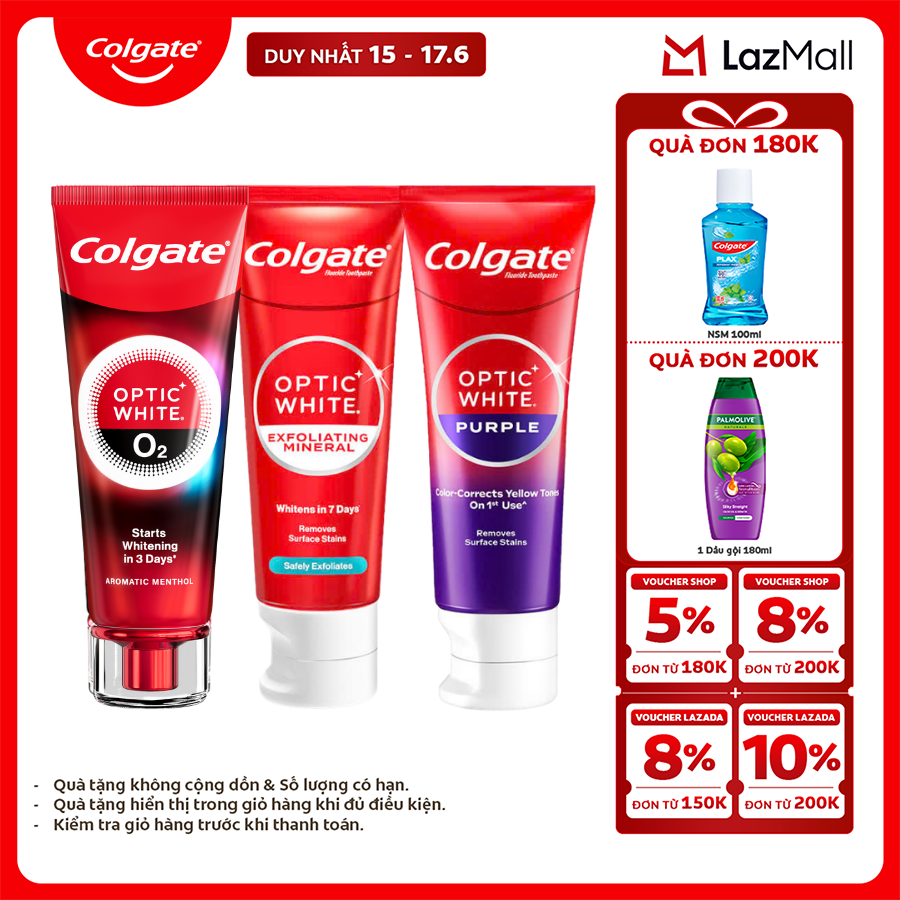 Bộ sưu tập các vị kem đánh răng Colgate Optic White