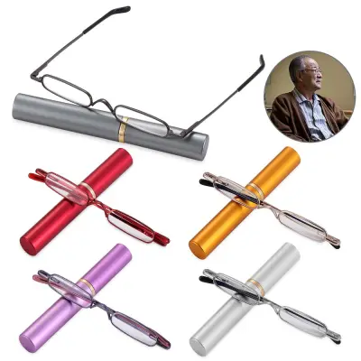 1 x Reading Glasses with Case Slim Pen Reading Glasses Small Tube Reader Glasses for Men Women Spring Hinged Eyeglasses with Portable Clip Case