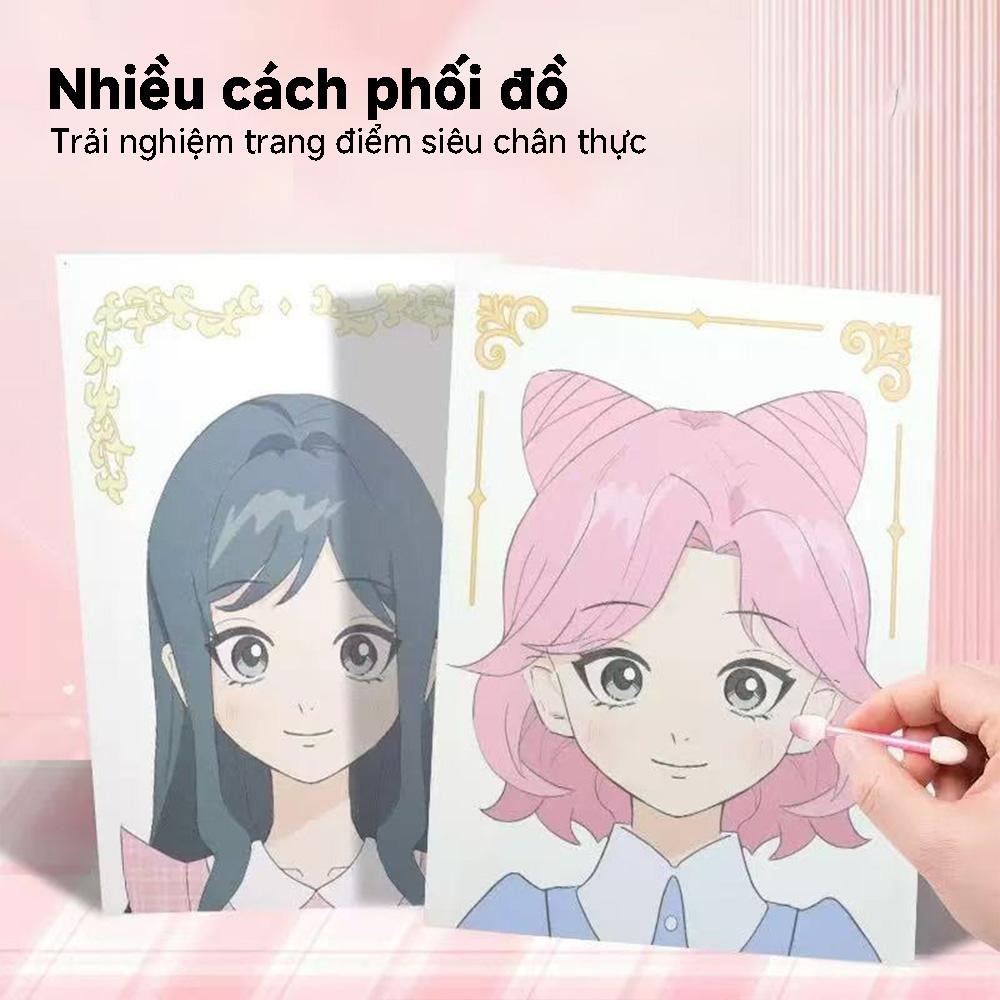 tích hợp trang điểm, khoan đá, dán nhãn, bé trải nghiệm, phát triển tư duy, màu hồng, Bộ túi trang điểm công chúa, tô màu, chức năng trang điểm, chân thực.