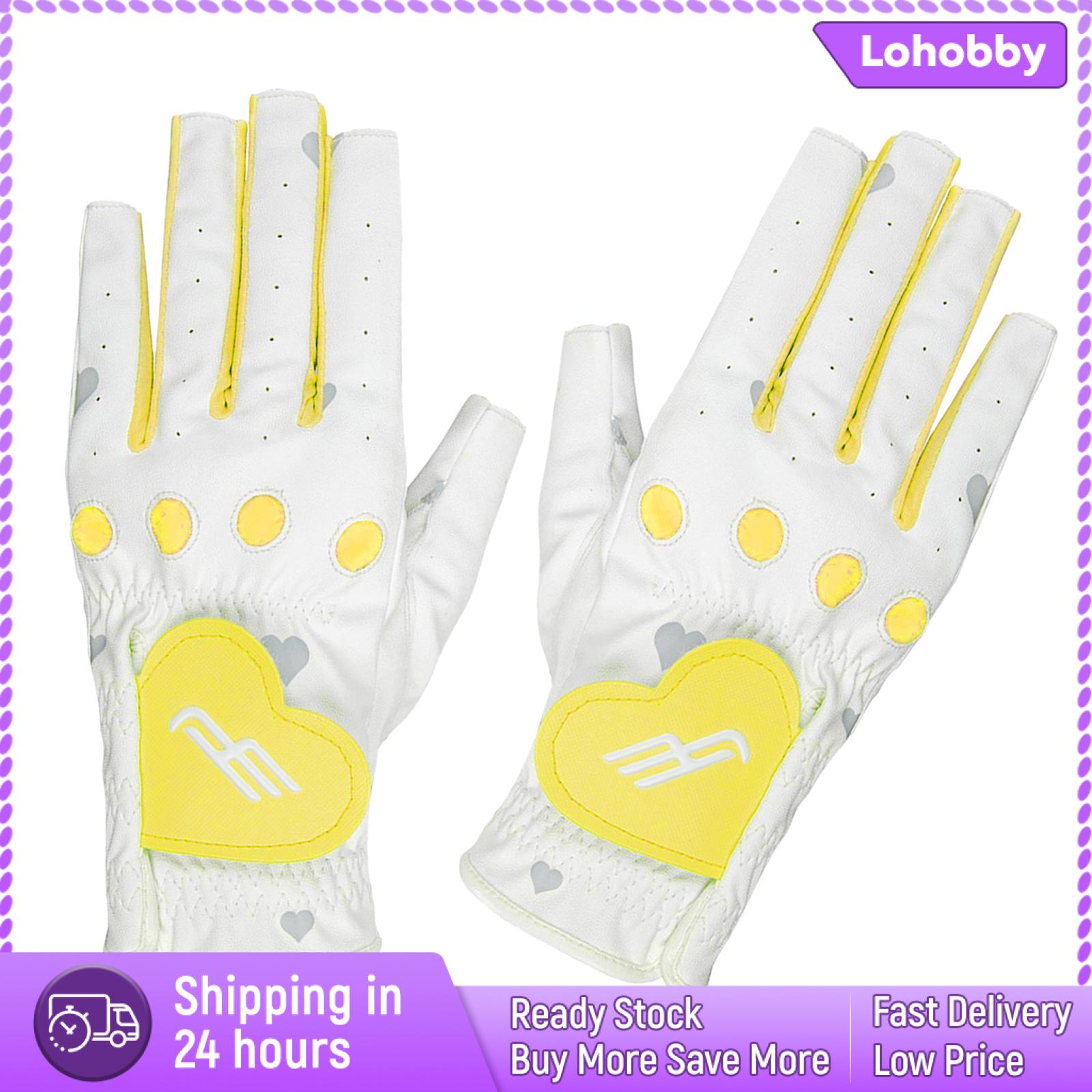 Lohobby 2 Pieces Nonslip Women Golf Gloves PU Leather Universal for Tennis Cycling