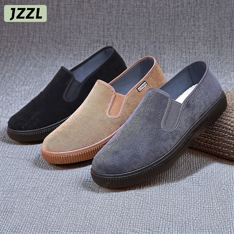  JZZL Bắc Kinh cũ vải nhung kẻ Giày Vải Giày thường ngày một bàn đạp cho nam đế mềm nhẹ chống trượt thoáng khí 