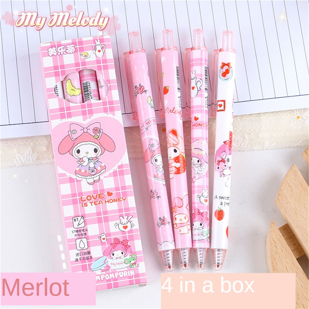 VIVOLILV COD❤ 【COD】ปากกาเจลลบได้ 6 ชิ้น/เซ็ต Hello Kitty Kuromi Melody Cinnamoroll ปากกากดสีน้ำเงิน/ดำ 0.5 มม. เครื่องเขียนนักเรียนลายการ์ตูนน่ารัก 【BloomEssence】 【SilkSkin】