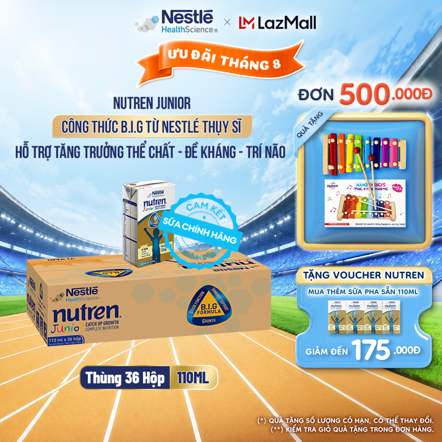 Thùng 36 Hộp Sữa Pha Sẵn NESTLÉ NUTREN JUNIOR Thụy Sĩ Công Thức BIG Tăng Trưởng Thể ChấtTrí NãoĐề Kháng 110ML 1-10 tuổi