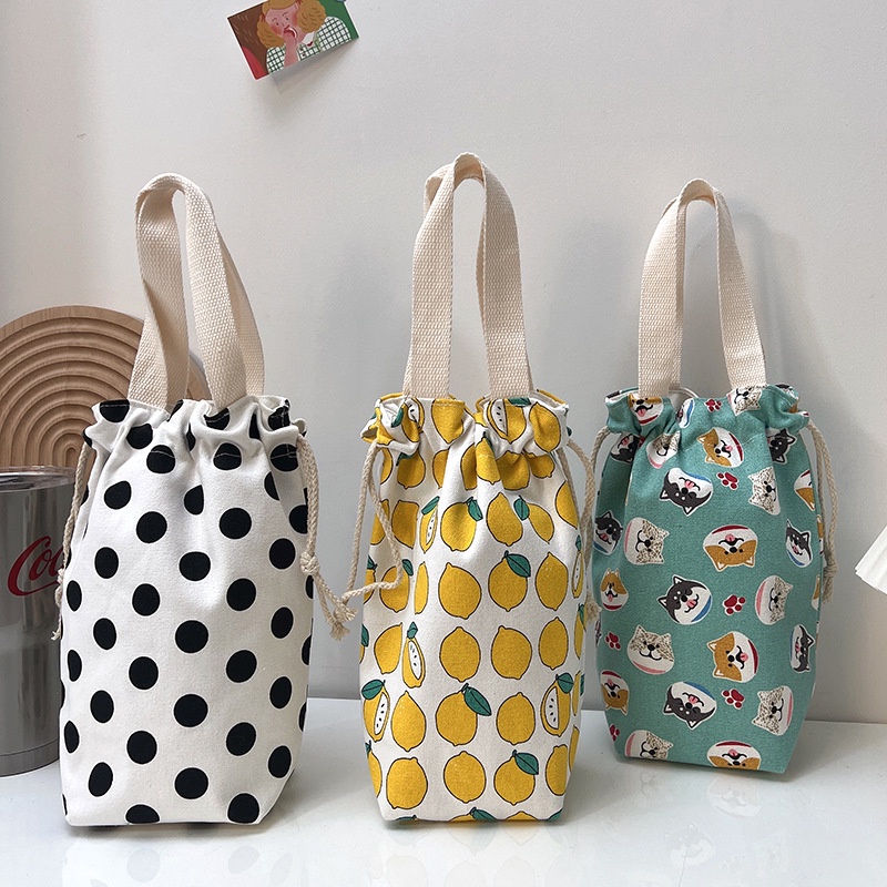 Túi đựng bình nước, bình giữ nhiệt vải Canvas 2 lớp có quai xách đựng ly, cốc, ca giữ nhiệt lớn SUZUKO BAGS TZ03