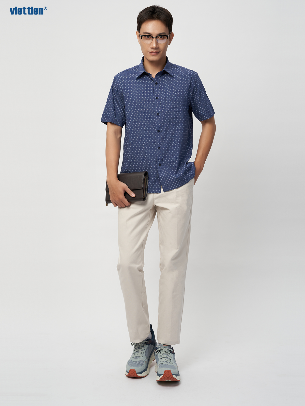 Sơmi ngắn tay lai ngang VIETTIEN SMART CASUAL vải sợi hoa hồng phom regular - 6S0622NR1/SNIZ