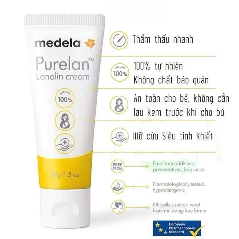 Kem bôi nứt ti Medela Purelan - Giảm Đau Rát, Làm Mềm Da & An Toàn Cho Mẹ (37g) - Hàng Mỹ