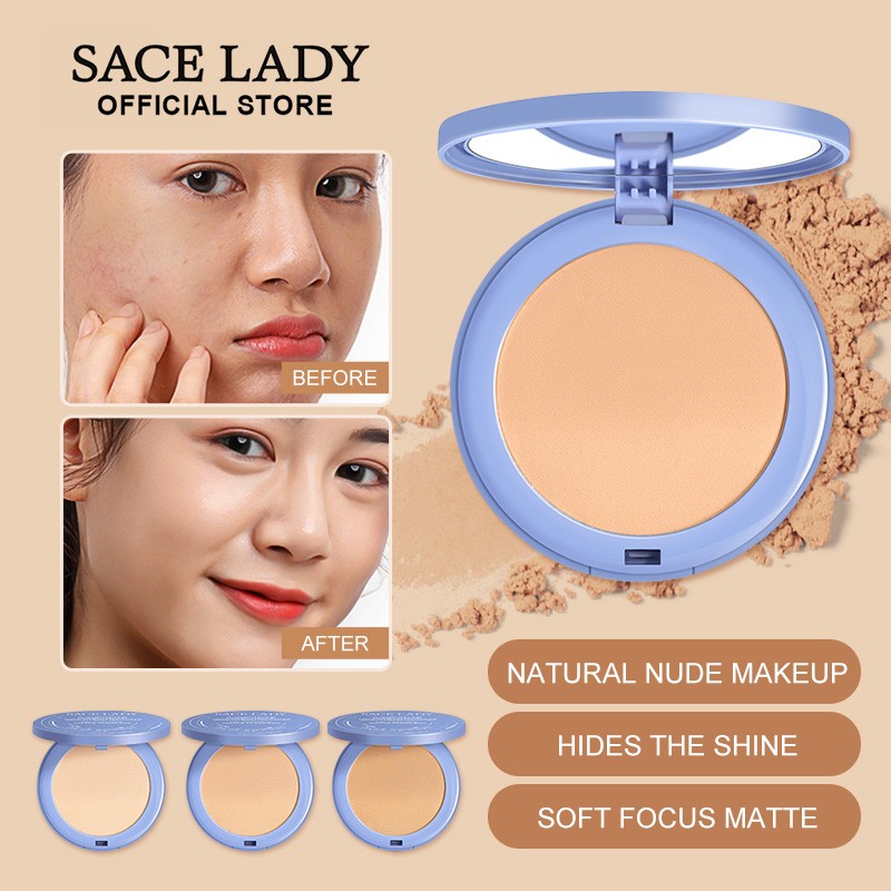 Comine sace Lady kiểm soát dầu nhỏ gọn bột không thấm nước lâu trôi dạng lì hoàn hảo phấn định hình trang điểm với gương comine