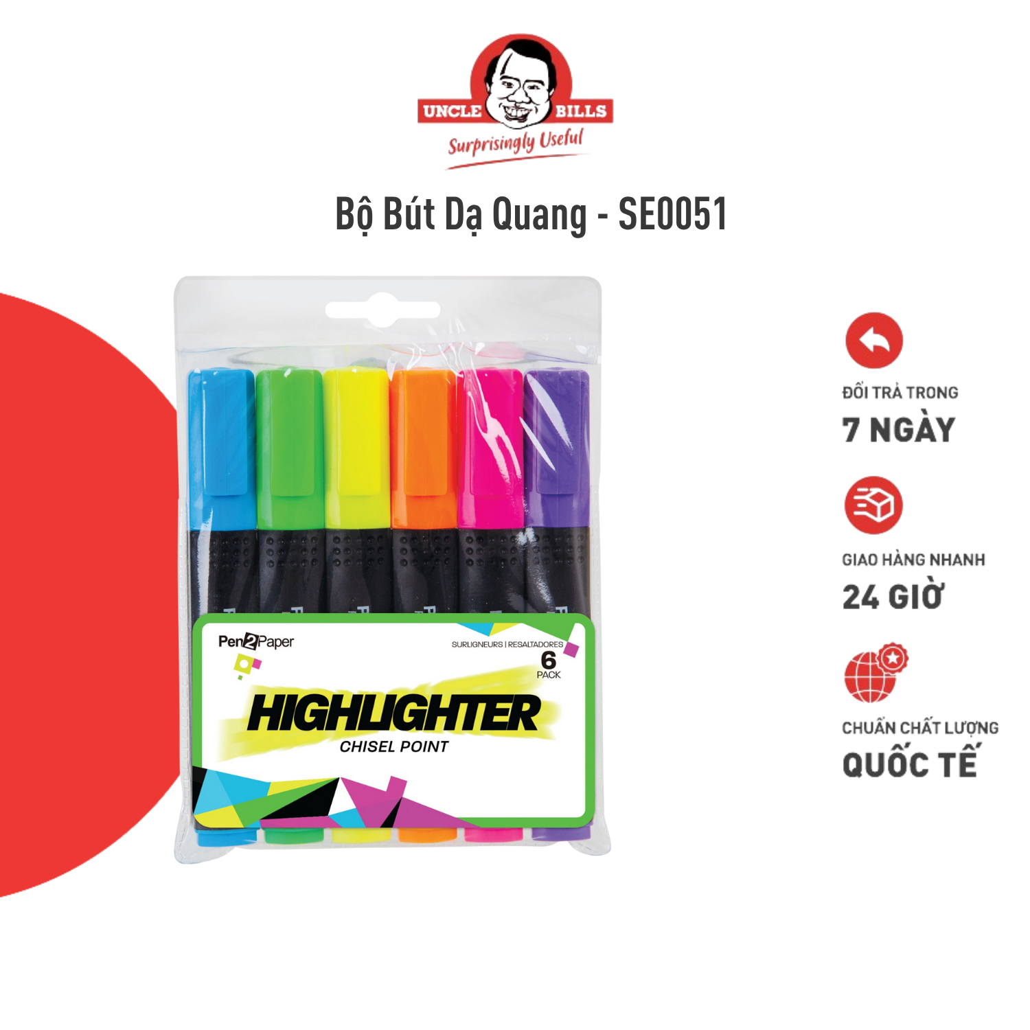 Bộ 6 cây viết dạ quang nhiều màu ubl se0051