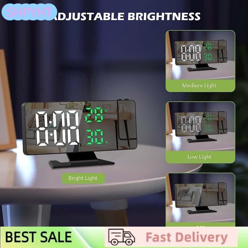 SHPYHT นาฬิกาปลุกฉายภาพดิจิตัล LED พร้อม ° โปรเจคเตอร์หมุนได้180แบบกระจกนาฬิกาฉายภาพหน้าจอขนาดใหญ่สำหรับโต๊ะในบ้านสำนักงาน ราคา 229 บาท*ส่งฟรี