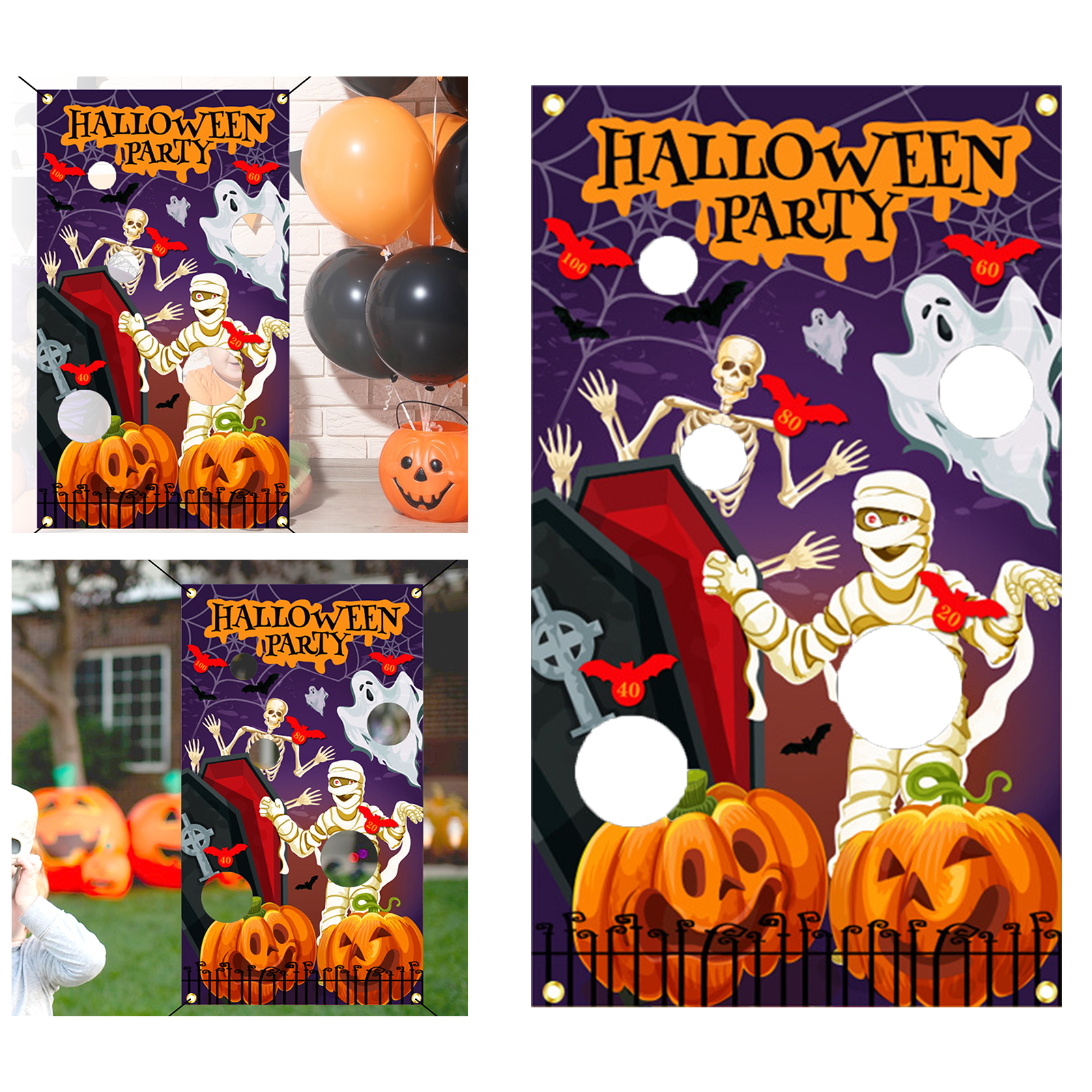 【Storewide Sale】 Halloween Themed Outdoor Throwing Game Banner With Sandbag Hemp Rope Carnival Game Birthday Party Supplies Halloween Decoration