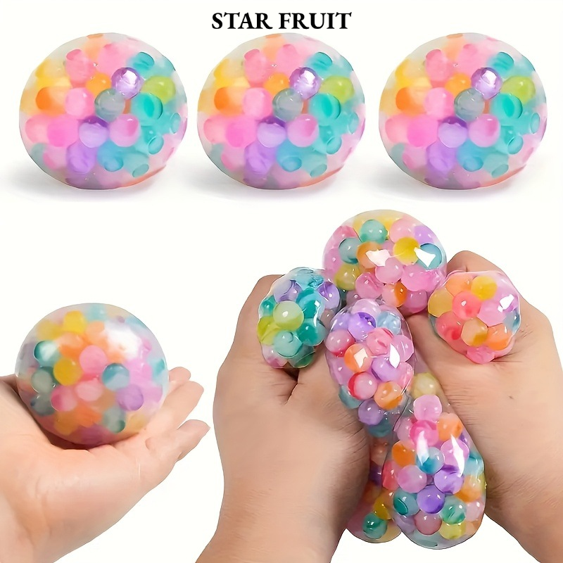 STAR FRUIT⭐ Stress Relief Grape Ball Toy for Kids and Adults, Colorful Beaded Squishy Ball for Anxiety Relief and Sensory Play ราคา 18 บาท*ส่งฟรี