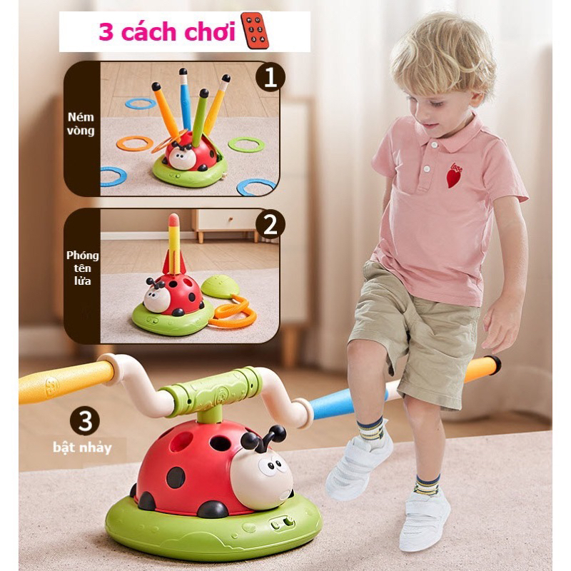 Đồ chơi vận động bọ rùa đa năng 3 in 1 nhảy cao, ném vòng, phóng tên lửa có điểu khiển