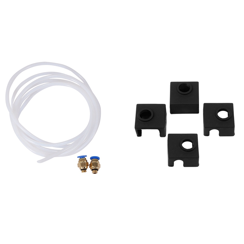 2 Set 3D Printer Accessories: 1 Set 2 Meters Ptfe PTFE Bowden Tube and Pc4-M6 Fittings & 1 Pcs Block Silicone Case