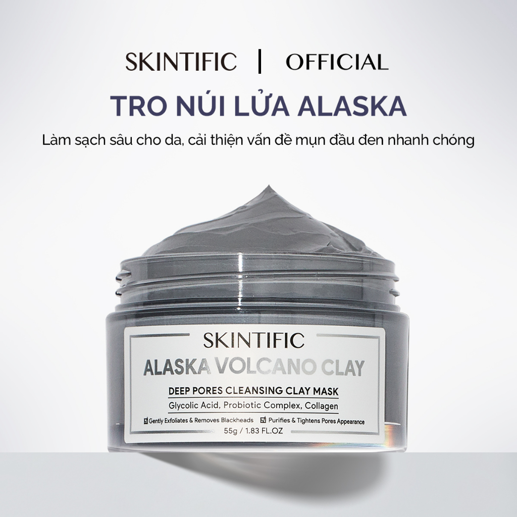 Mặt nạ đất sét tro núi lửa Alaska giúp làm sạch sâu SKINTIFIC 55g