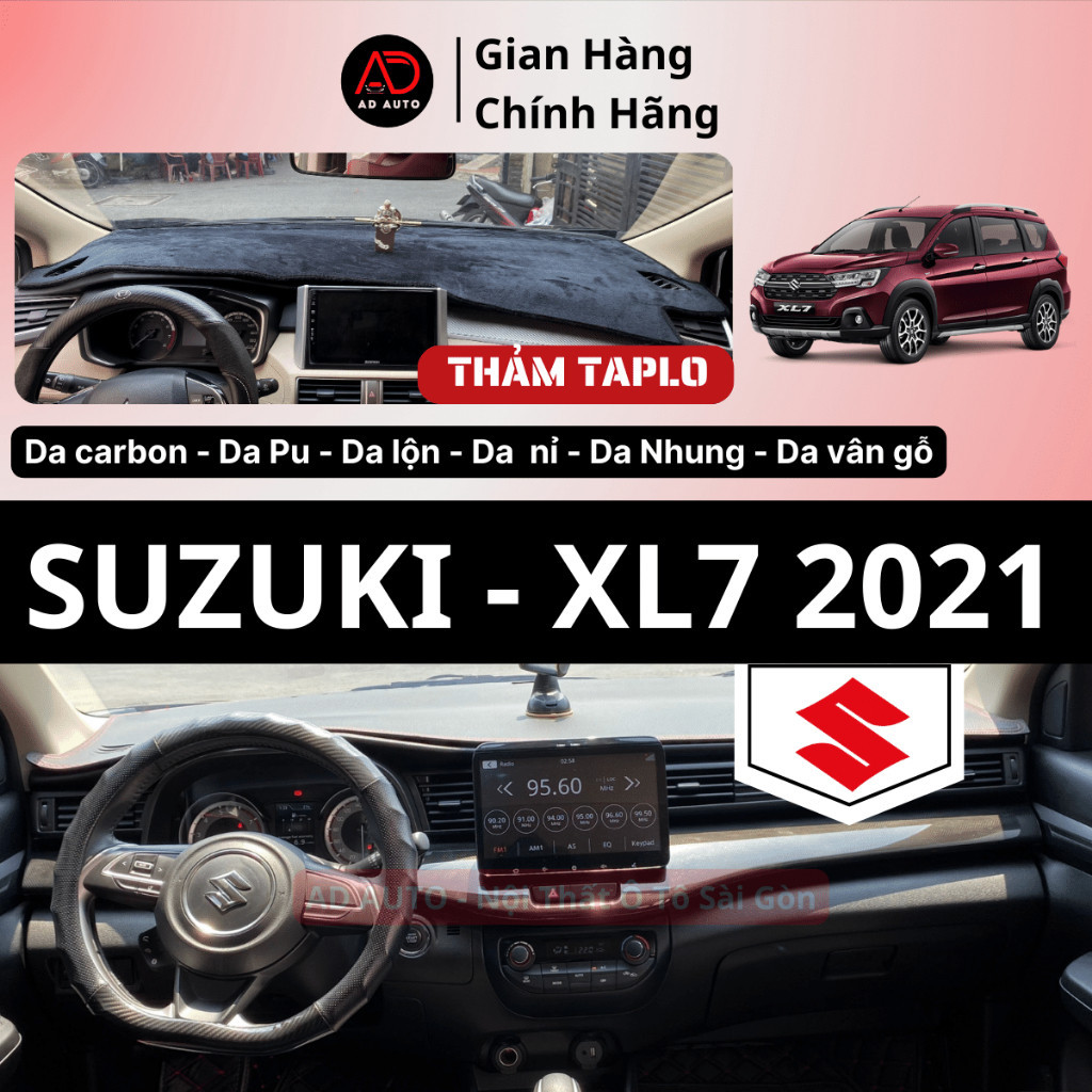 Thảm taplo SUZUKI XL7 2021, thảm phủ taplo chất liệu da carbon, da lộn, nhung, da vân gỗ, da nỉ bảo vệ taplo, AD AUTO