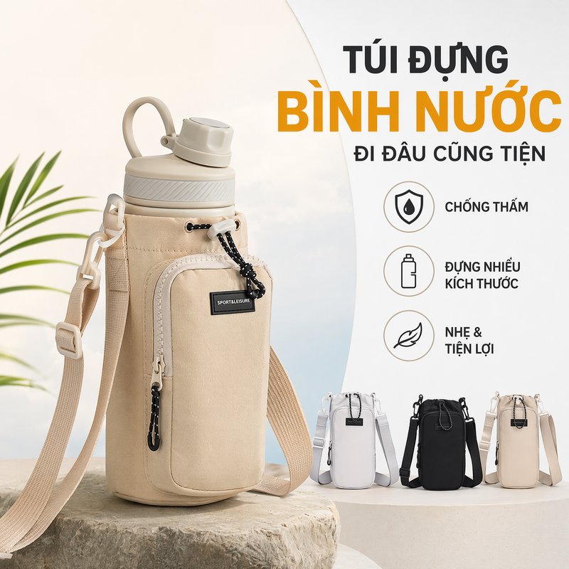 túi đựng bình nước túi đeo vai vải bền chống xước đeo linh hoạt ngăn ngoài tiện lấy rảnh tay dã ngoại trekking đạp xe chạy bộ