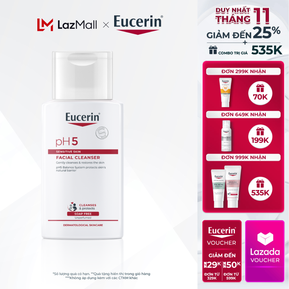 Sữa Rửa Mặt Dịu Nhẹ Cho Da Nhạy Cảm Eucerin pH5 Sensitive Skin Facial Cleanser 100ml