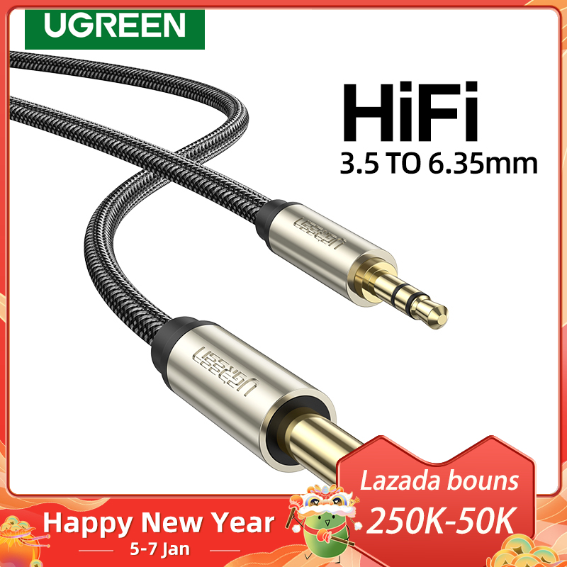 Ugreen 2m 3.5mm to 6.35mm Adapter Aux Cable for Mixer Amplifier CD Player Speaker Gold Plated 3.5 Jack to 6.5 Jack Male Audio Cable