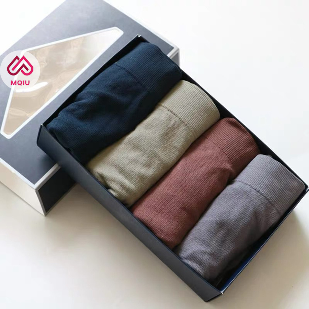 MQIU - [1 Box Isi 4Pcs] Boxer Pria Polos Celana Dalam Yang Nyaman Bernapas Impor High Quality Cd Pria Je4110 - Merek MQIU Harga 45,900 rupiah*Gratis Ongkir