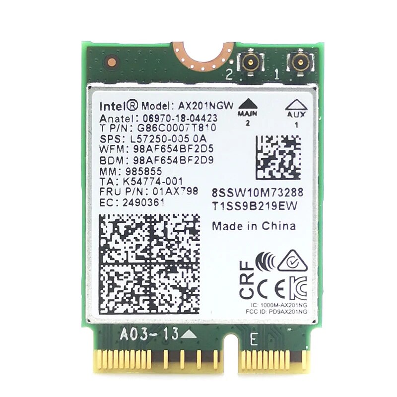 Wifi 6 thẻ dùng cho Intel không dây ax201 ax201ngw Bluetooth 5.0 Mạng Bộ điều hợp Wi-Fi 802.11ax/AC Hỗ trợ Windows 2.4Gbps 10