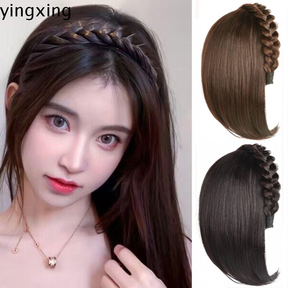 YINGXING Phong cách Vô Hình Tất cả phù hợp Phụ kiện tóc Hợp thời trang Kẹp vào Tự nhiên Cô Gái Phụ nữ Tóc giả băng đô xương cá Sợi chịu nhiệt Tóc giả băng đô thẳng ngắn Tóc Giả nửa đầu