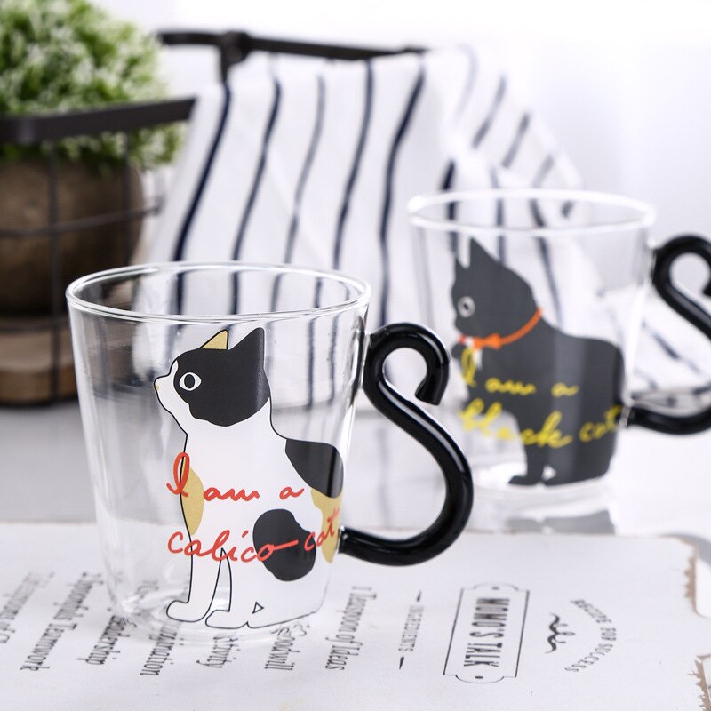 250Ml Cat Glass Juice Coffee Cup Milk Tea Cat Tail Handle Cat Valentine'S Day Lover Gifts Stainless Spoon ราคา 311 บาท*ส่งฟรี
