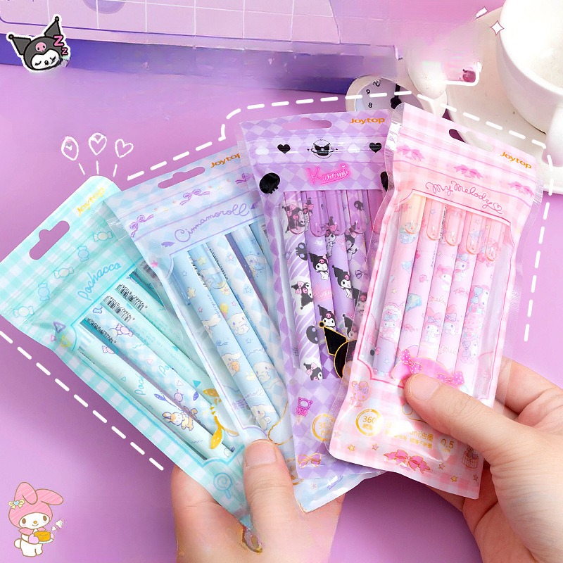 SANRIO Set 5 Bút Bi Nước Mực Đen 0.5mm in Hình Kuromi My Melody Đáng Yêu