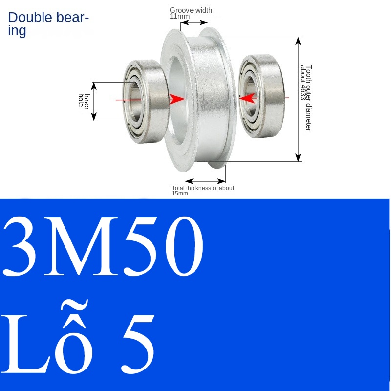 Bánh Răng Đồng Bộ bóng 11 5 | 3M 50 Răng Guangfa - Răng Căng, Rãnh 11/16/21mm, Có Ổ Bi, Lỗ 5-17mm, Nhôm, Hướng Dẫn Công Nghiệp