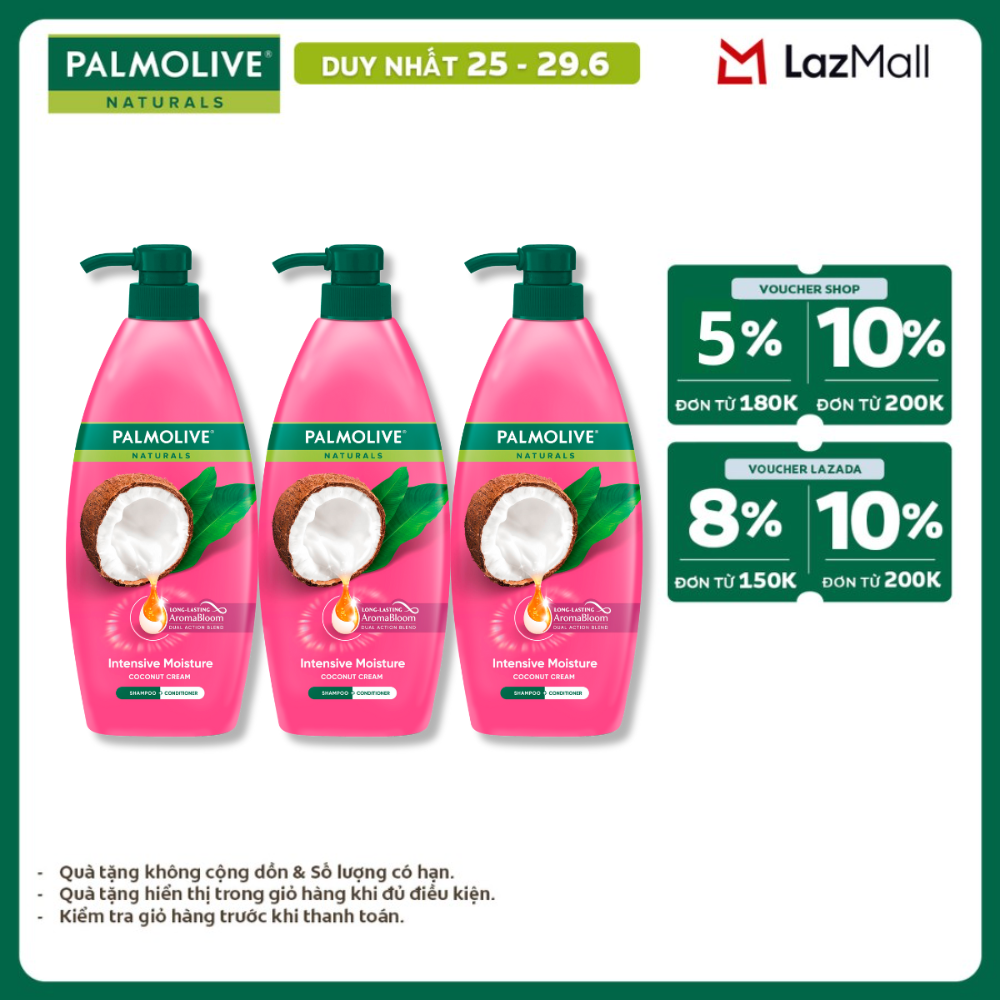 [Chỉ 25-29.6_X2 Voucher giảm đến 20%] Bộ 3 Dầu gội Palmolive kèm xả 2-trong-1 chiết xuất thiên nhiên 600ml