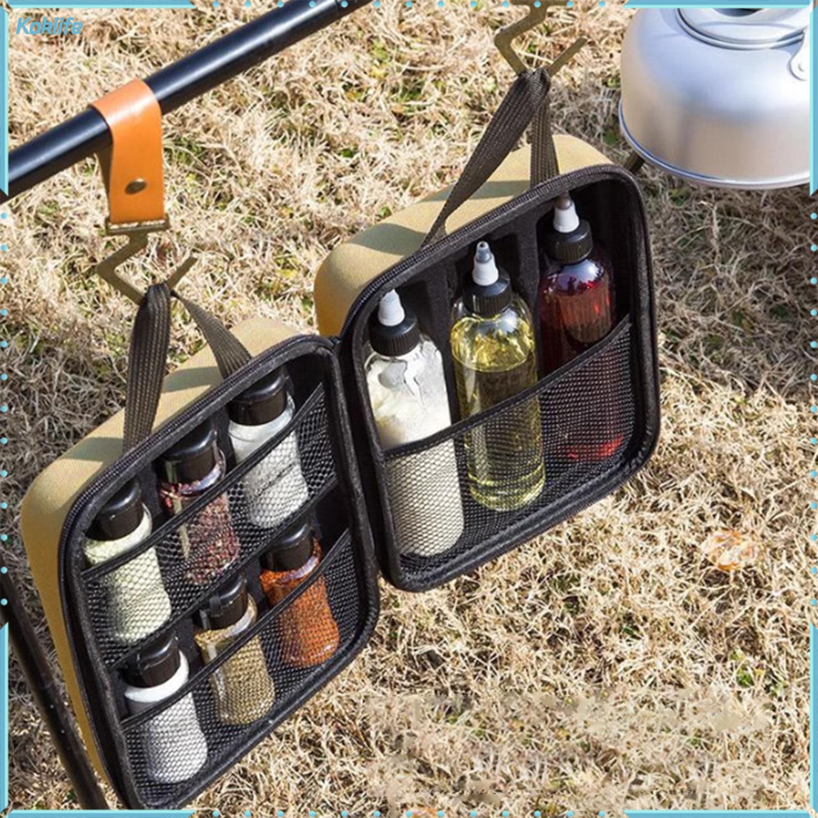 Koklife 11 Pieces Camping Spice Jars Kit 6 Powder and 3 Liquid Containers Premium Seasoning Set EVA Hard Case for Travel BBQ Hiking