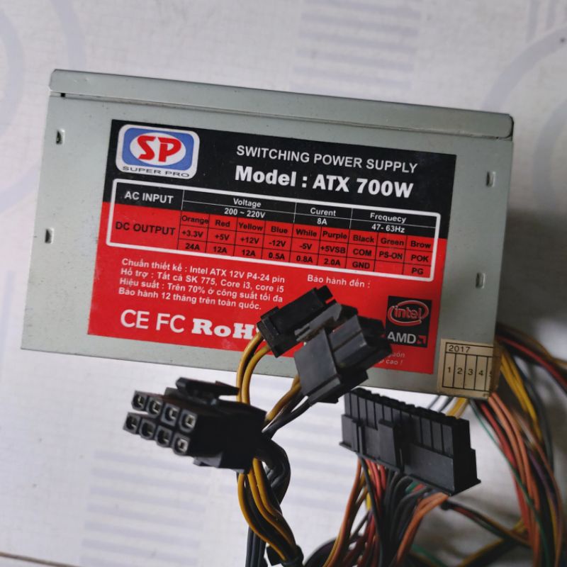 Nguồn máy tính ATX 700W có đầu nguồn 4 pin - hàng tháo máy ok cũ hoạt động bình thường